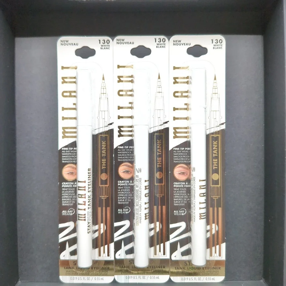 Milani Stay Put Tank‎ Liquid Eyeliner 130 White Blanc Waterproof Bundle of 3
